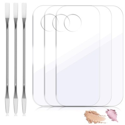 3Pcs Acrylic Makeup Palette Mixing Tray with Makeups Spatula Clear 