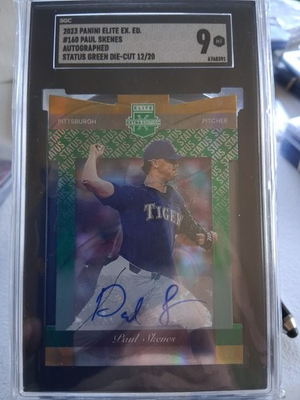 #ad 2023 Elite Ex. Ed. #160 Paul Skenes Autographed Status Green Die Cut 12 20 $299.00