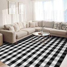 KOZYFLY Buffalo Plaid Area Rug 8 x 10 Ft Black and White Checkered Rug Washable 