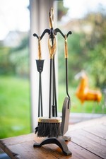 Vintage - Old Victorian Style Fireside Companion Set - Black with Gilt Trim