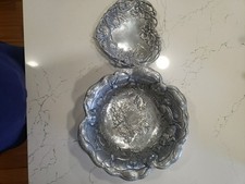 Arthur Court 2 Piece Cast Aluminum Bunny Set Heart Tray And Large Bowl Vtg 1993