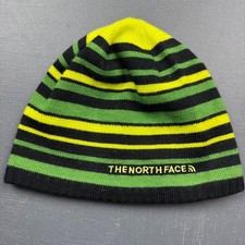The North Face Beanie Youth S Striped Green Black Knit Winter Hat Fleece Lined