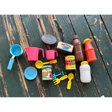 Vintage Play Food Kitchen Accessory Lot Plastic Grocery Cans Bottles Dishes 14pc