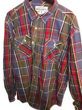 Nautica Jeans Co. Plaid Button Down Long Sleeve Shirt. Red Blue Gray Mens Sz XL