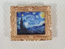 Dollhouse Miniature Van Gogh Starry Night Framed Print 1:12 Scale Handmade