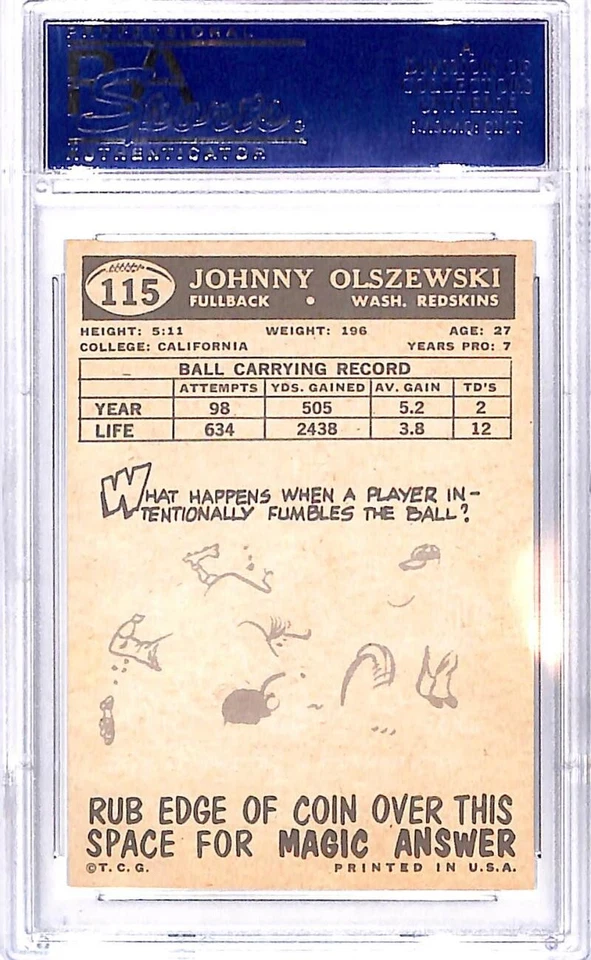1959 Topps #115 John Olszewski Washington Redskins Football Card PSA 9 MINT - Image 2 of 2