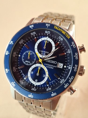 VTG SEIKO CHRONOGRAPH SND719 7T92 Quartz Silver Blue Dial. NICE