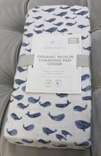 Pottery Barn Baby Jack Changing Pad Cover Organic Muslin White Blue New