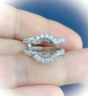 1.50 Ct Round Moissanite Enhancer Guard Wrap Anniversary Ring 14K White Plated