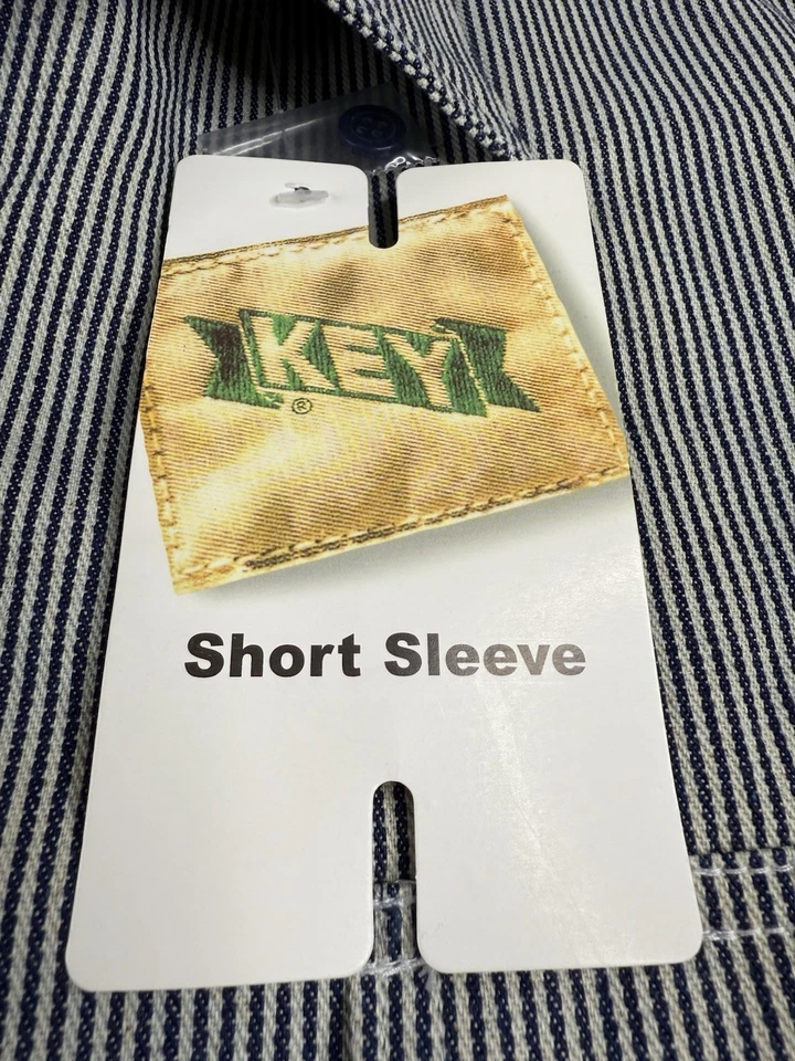 Key Hickory Stripe Logger Shirt Short Sleeve 1/4 Zip Heavy Cotton Work XL NWT - Image 3 of 4