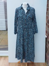 Dannii Minogue Shirt Dress Animal Print Crinkle Dress Blue New Size 12 Regular