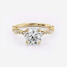 Round Cut Setting Solid 14k Yellow Gold 0.20 Ct Diamond Semi Mount Wedding Ring