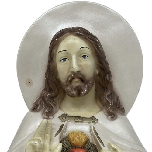 Vintage Jesus & Virgin Mary Sacred Heart Wall Art Plaques Set 3D 11" Chalkware - Picture 9 of 16