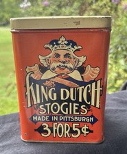 NICE c. 1910 King Dutch Stogies Store Cigars Tin Box 3 For 5 Cents All Metal