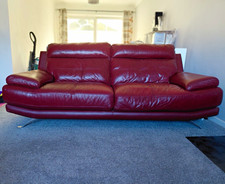Red/Burgundy Leather 2+3 Seater Sofa Set with Matching Footstool/Ottoman