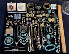 Huge Lot Vtg - Now Rhinestones Clip Ear. Turquoise Costume Jewelry All Wearable