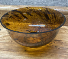 Vintage Tortoise Shell Hand Blown Art Glass Bowl Brown 8"x 4"
