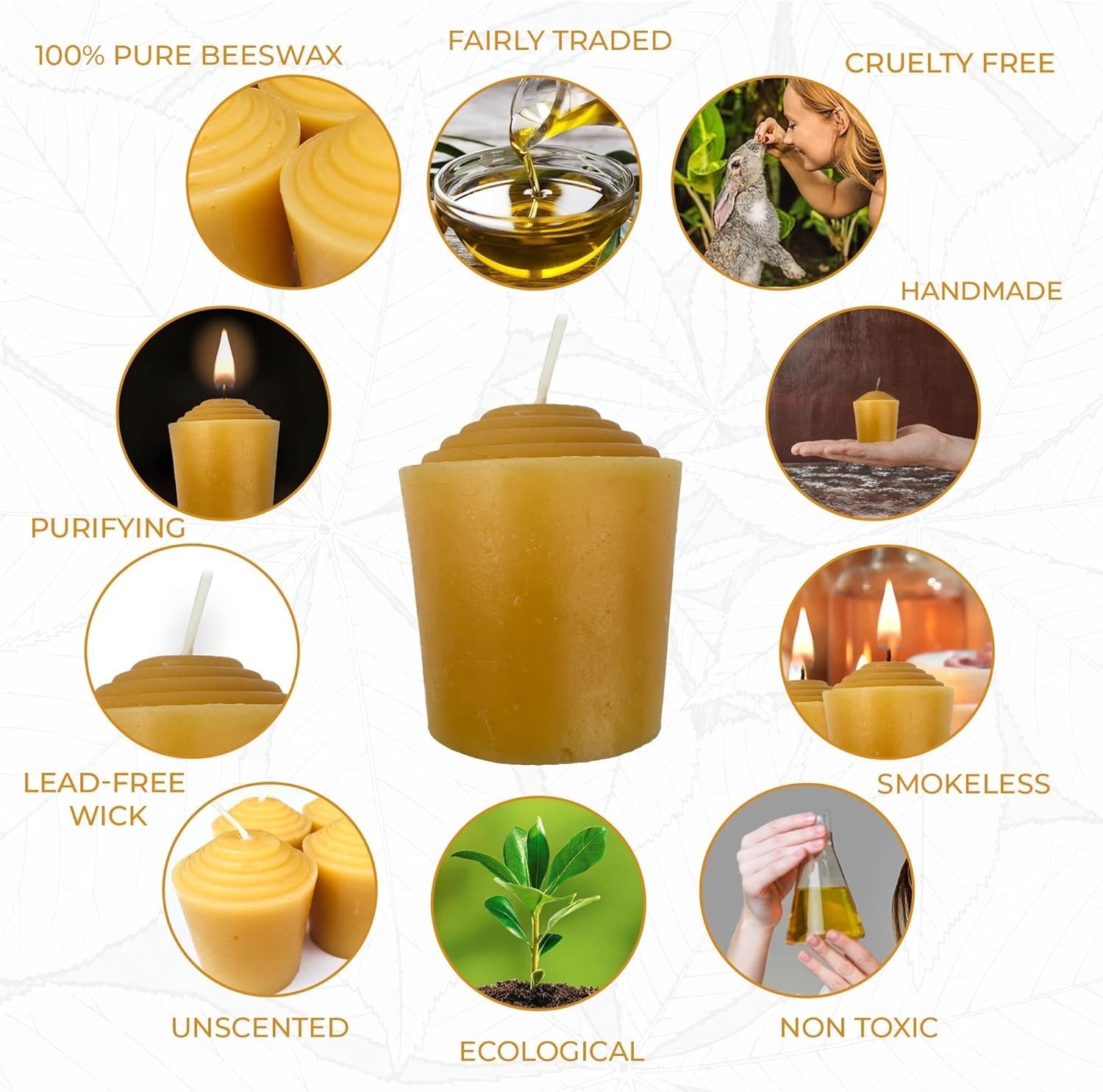 100% Pure Beeswax Votive Candles - USA-Sourced Handmade Votives for Home,