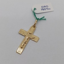 CIONDOLO CROCIFISSO - CROCE SACRA IN ORO GIALLO 18KT 750 1,05 GRAMMI (8477)