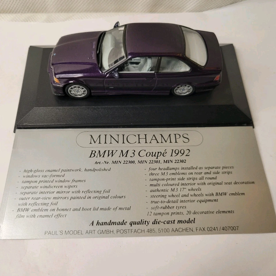 BMW M3 E36 1992 Techno Violet Minichamps 943022305 1/43 Violet Metal. - Image 4 of 4