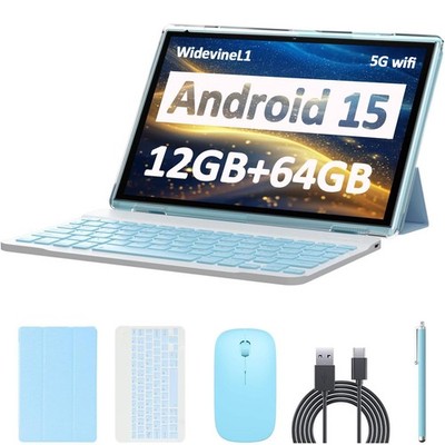 Android 15 Tablet, 10 inch 12GB RAM+64GB ROM/1TB (Max), 2 in 1 Tablets with K...