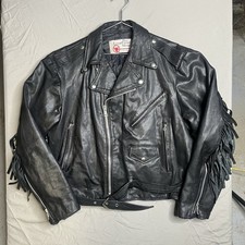 Vintage 70s Sears The Leather Shop Motorcycle Racing Greaser Fringe Jacket XL