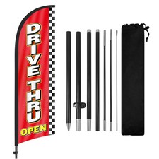 Drive Thru Open Feather Flag 8FT with Pole  Ground Stake, Restaurant Sign