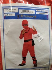 COSTUMI NINJA ROSSO VESTITI 9/10 Anni  CARNEVALE SAMURAI PEGASUS