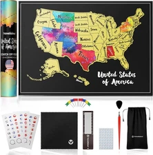 Scratch Off US Map 12x17", Travel Poster with 25 Accessories, Colorful USA Gift
