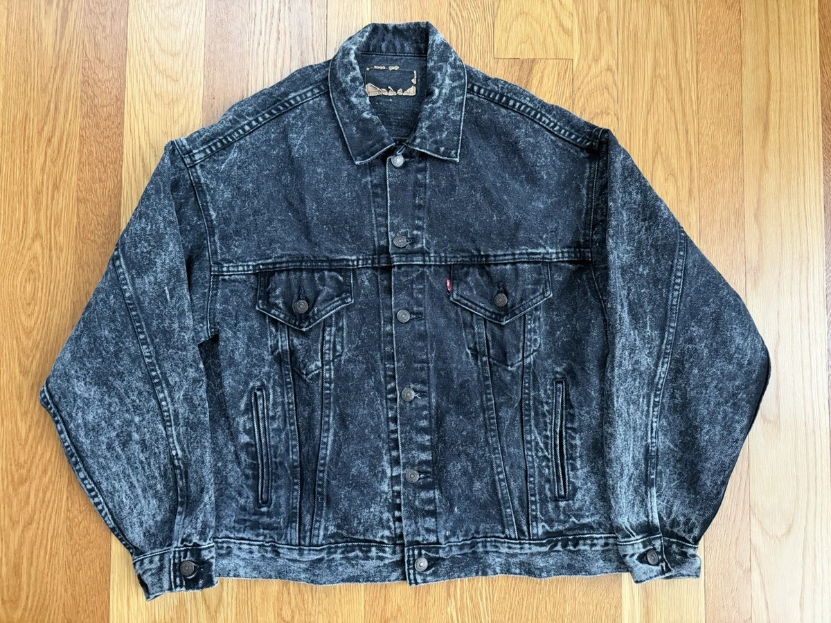 Vintage Levi’s acid black boa jacket VINTAGE Levis Jacket Mens M Black Denim Trucker Type 3 Made USA