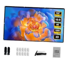 4K Projector Screen, 16:9 HD Foldable Portable Double Sided Anti 100"16:9