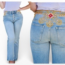 We The Free People Bling Embroidered Light Wash Denim Jeans Sz 27