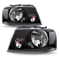 Fit 2004-2008 Ford F150 06-08 Lincoln Mark LT Black Headlights Lamps Left+Right