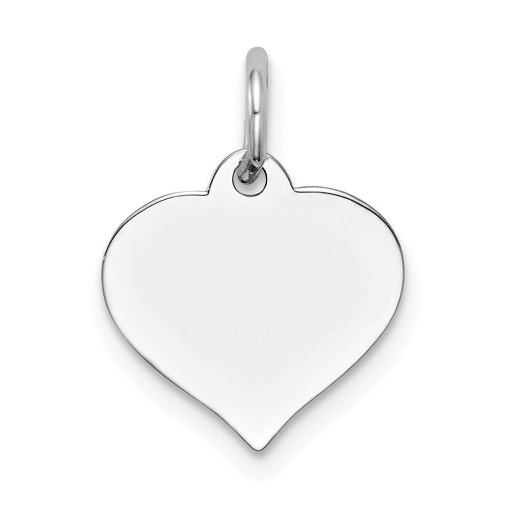 14K White Gold Plain .011 Gauge Engravable Heart 14x12mm Disc Charm Pendant
