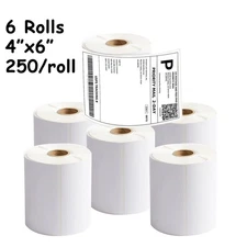 6 Rolls 4x6 Direct Thermal Shipping Labels 250/Roll for Zebra 2844 ZP450 Eltron