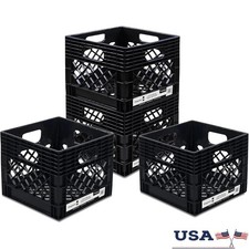 Authentic Milk Crates Heavy Duty Storage Baskets Stackable Organizer Easy Carry