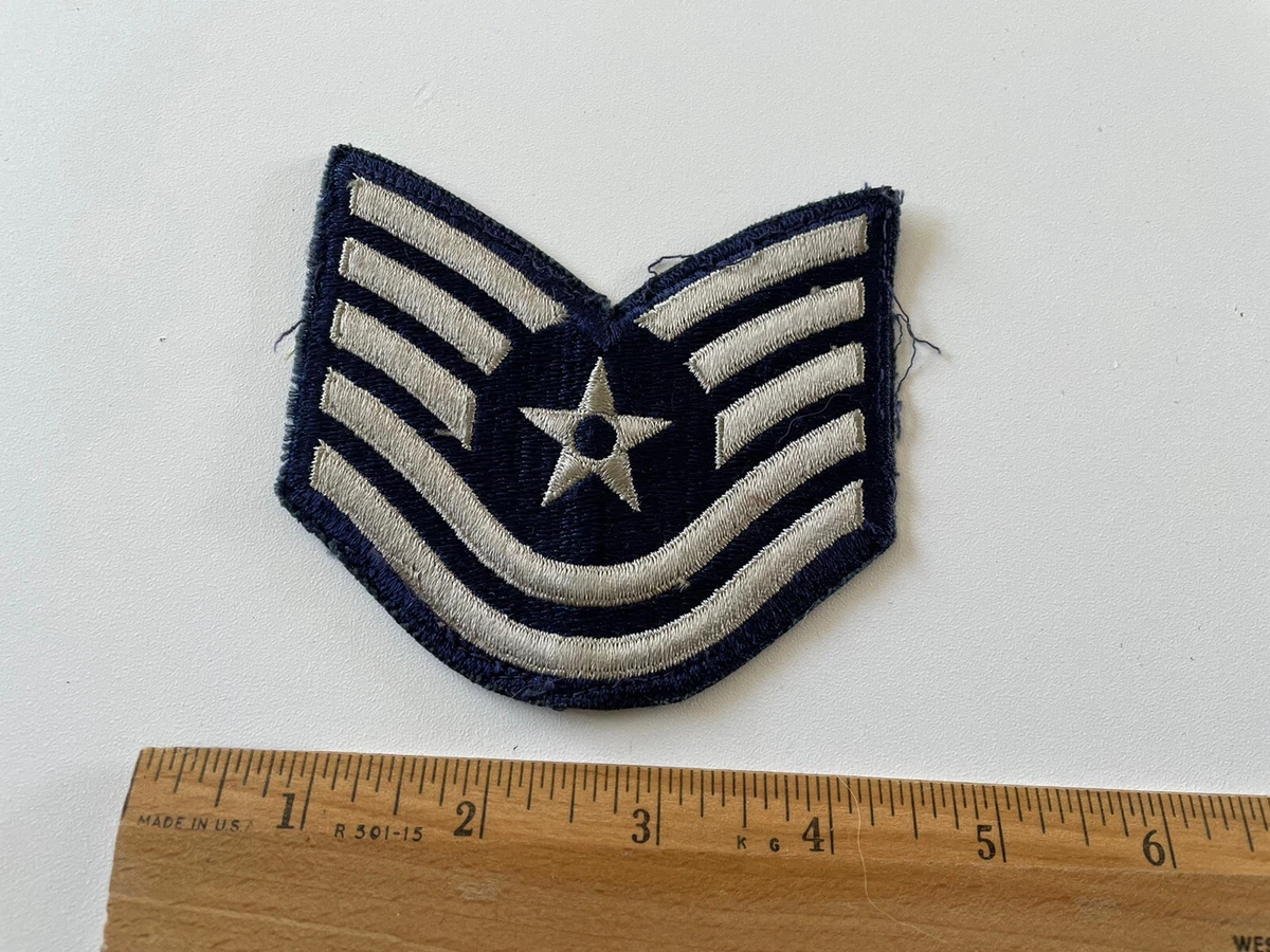 US Air Force Technical Sergeant Patch Chevron Blue Silver 5 Stripes