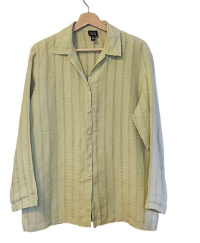 Camisa de gran tamaño Eileen Fisher verde lino a rayas talla S - Imagen 3 de 6