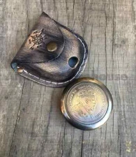 Edward VII Solid Brass Black Antique Working Compass with Leather Case