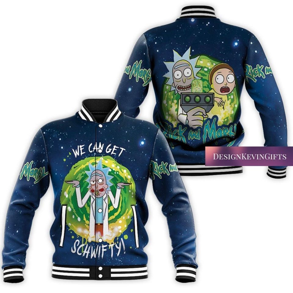 Rick and Morty Baseball Jacket with Laser Gun Shirt Design