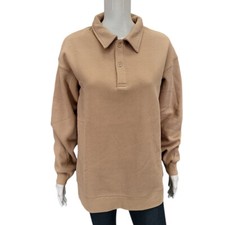Mondetta Ladies Collared Fleece Pullover Sweatshirt Medium Size Tan Trendy Top