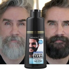 Men 2 in 1 Beard Mustache Natural Hair Color Shampoo Permanent Black Dye 200ML