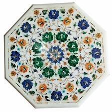 12" Marble Corner Table Top Pietra Dura Inlay Handmade Art Work