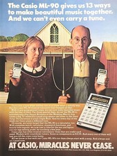 Casio ML-90 Musical Calculator American Gothic Farm Couple Vintage Print Ad 1980