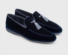 NIB Paul Stewart Padded Slippers Loafers "Hope" Tassel Blue Velvet Size US 10
