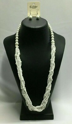 White Pearl and Seed Beads Necklace Set With Earrings | eBay