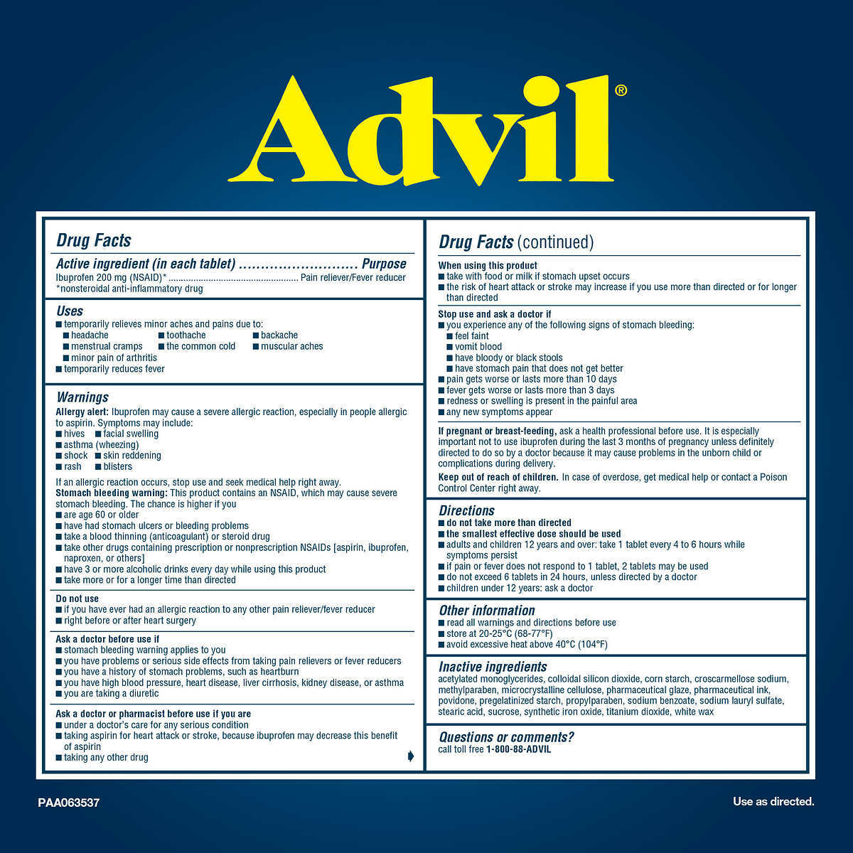 Advil Ibuprofen Tablets 200 mg Pain Reliever, Fever Reducer, 360 tabs