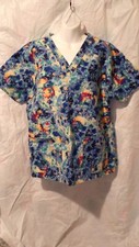 Crest Women's Scrub Top Size L, Double Pocket, V-neck, Nurse/Tech Multi-print