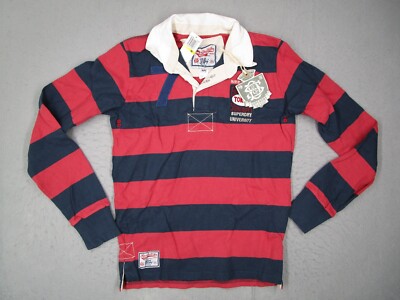 Superdry Shirt Mens Medium Red Striped Tokyo Rugby University Long Sleeve Ivy