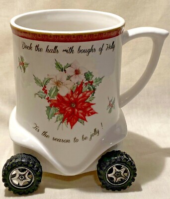 Lefard England Collection Mug / Cup with Wheels Christmas Poinsettia Hot Wheels